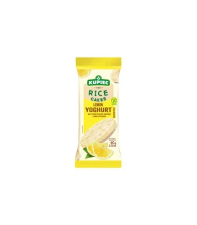 0008 Wafle ryżowe w polewie jogurtowej o smaku cytrynowym 60g KUPIEC