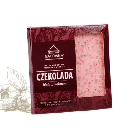 Czekolada biała z malinami 85g BACÓWKA 1