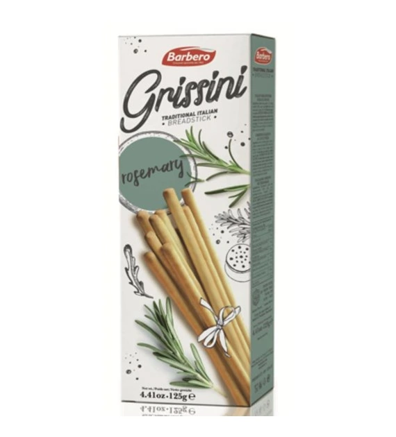 Grissini Torinesi włoskie paluszki chlebowe z rozmarynem 125g BERBERO Grissini Torinesi włoskie paluszki chlebowe z rozmarynem 125g BERBERO
