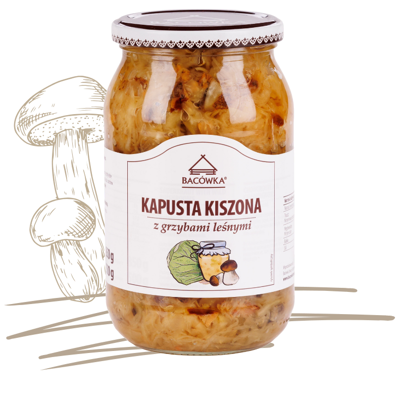Kapusta kiszona z grzybami leśnymi 850g BACÓWKA Kapusta kiszona z grzybami leśnymi 850g BACÓWKA