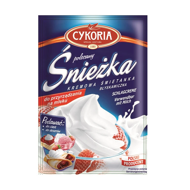 Kremowa śmietanka błyskawiczna Śnieżka na mleku CYKORIA Kremowa śmietanka błyskawiczna Śnieżka na mleku CYKORIA