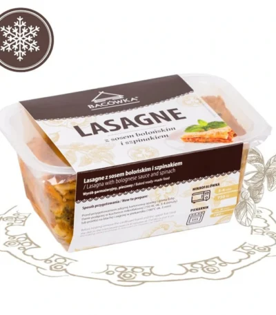 Lasagne z sosem bolońskim i szpinakiem 400g BACÓWKA