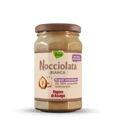 Nocciolata Bianca BIO krem z orzechów laskowych z obniżoną zawartością cukru 250g RIGONI