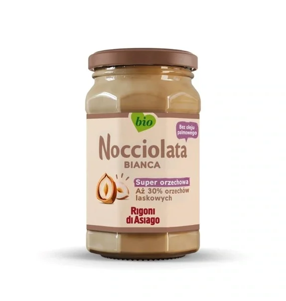 Nocciolata Bianca BIO krem z orzechów laskowych z obniżoną zawartością cukru 250g RIGONI