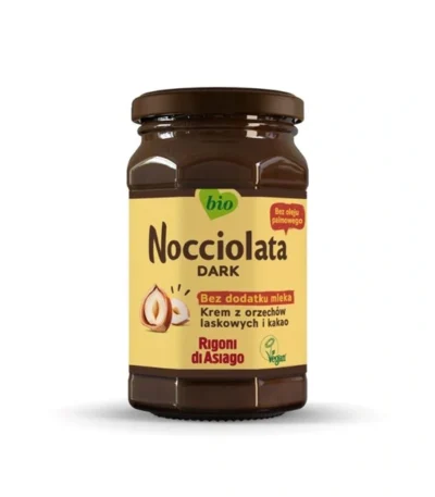 Nocciolata (bez laktozy) BIO krem z orzechów laskowych (19,5%) i kakao (11%) bez dodatku mleka 250g RIGONI
