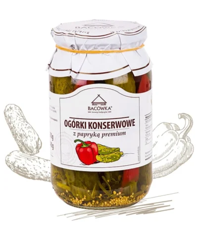 Ogórki konserwowe z papryką premium 870g BACÓWKA