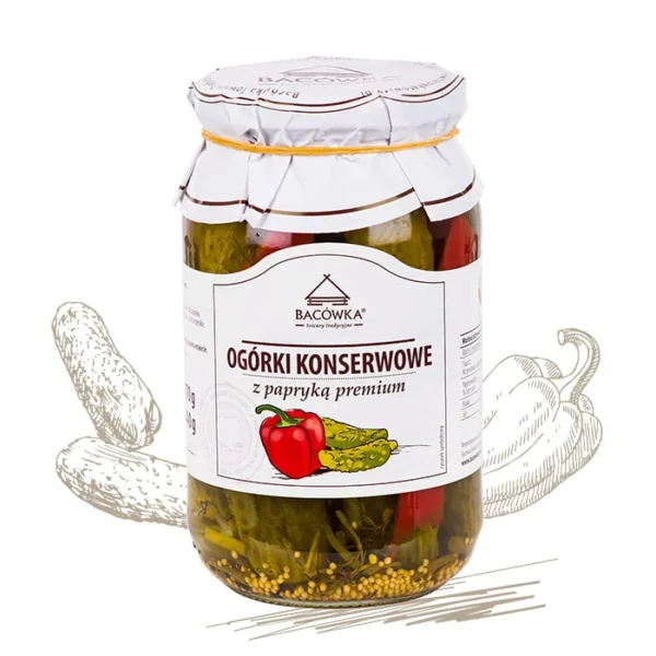 Ogórki konserwowe z papryką premium 870g BACÓWKA